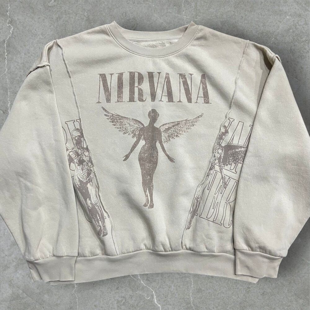 Nirvana Official Merch In Utero Winged Angel Tan Brown Sweatshirt Men's XL